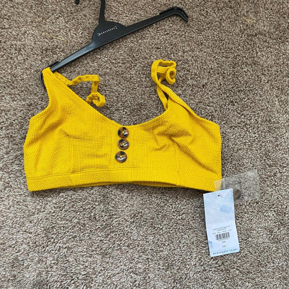 Warehouse Crinkle Button Bikini Top